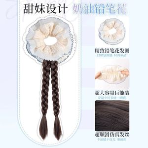 Perruque tressée double queue de cheval, texture crémeuse, longue, pour femme, style Miss FQ001, bleue, avec doubles tresses - Product Image 3