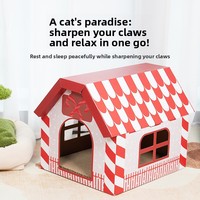 Nouveau Nid de Noël pour Chat en Carton Ondulé Résistant à l'Usure, Anti-Éclats, Griffoir et Maison Double Usage, Boîte Multifonctionnelle pour Animaux de Compagnie