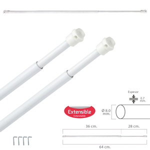 ราวม่านแบบยืดหดได้ 36/64 ซม. พร้อมสปริงแรงดัน ขายึด และถ้วยดูด (2 ชิ้น) - Product Image 1