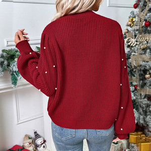 Cárdigan navideño con botones en la parte delantera abierta, suéteres de perlas para mujer, chaquetas de cárdigan recortadas de manga larga abullonada - Product Image 4