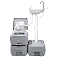 Toilette de camping portable avec lavabo, conception économe en eau, toilette extérieure et station de lavage des mains combinées