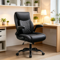 Chaise de bureau exécutive ergonomique à dossier haut en cuir, soutien lombaire, soulagement des douleurs du bas du dos, accoudoirs rembourrés rabattables, accoudoirs réglables