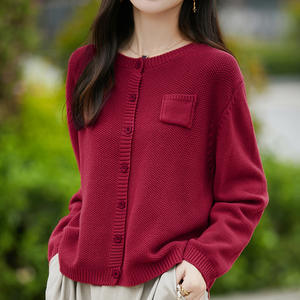 Suéter de Punto para Mujer, Cuello Redondo, Manga Larga, con Bolsillo, Corte Holgado, Transpirable, Estilo Artístico, 100% Algodón - Product Image 3