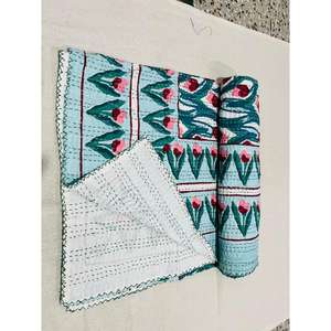 Handcrafted Kantha <b>Quilt</b> Cotton <b>Bedspread</b> Made Using Block Printing Techniques Offering Breathable Fabric And Decorative Appeal - Product Image 4