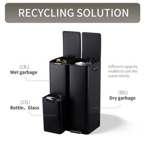 Presse à main <span class=keywords><strong>60L</strong></span> en acier inoxydable noir <span class=keywords><strong>2</strong></span> couches avec 3 <span class=keywords><strong>compartiments</strong></span> <span class=keywords><strong>poubelle</strong></span> <span class=keywords><strong>poubelle</strong></span> <span class=keywords><strong>poubelle</strong></span> de cuisine <span class=keywords><strong>poubelle</strong></span> - Product Image 3