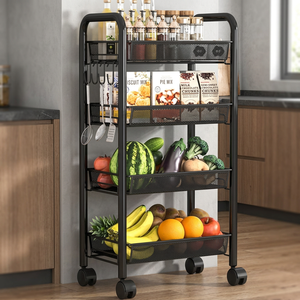 Four Tier Metal <b>Storage</b> <b>Cart</b> With Wheels For Kitchen Organization 50x40x30cm Minimalist Design Standing Type - Product Image 5
