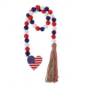 Guirlande de gland de perles en bois colorées avec ruban de corde de chanvre pour le jour de l'indépendance bijoux décor à la maison - Product Image 1