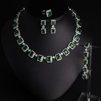 Parure de bijoux de luxe classique et élégante pour femme, avec zircon coloré, comprenant collier, boucles d'oreilles, bracelet et bague, pour fiançailles, fêtes et mariages