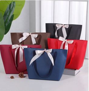 Die-cut Hand-held Recyclable Paperboard Gift <b>Bag</b> with Bow for Candy Souvenir Cosmetics Perfume Lipstick Coffee Beans - Product Image 4