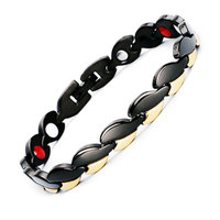Bracelet de santé classique en acier inoxydable avec aimant, couleur noir et or, pour mariages et anniversaires, en germanium à infrarouge lointain, vente en gros
