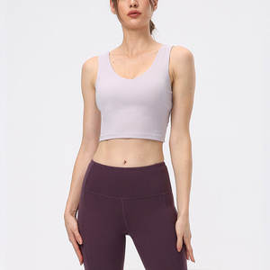 Camiseta deportiva de Color liso con cuello en U para mujer, chaleco deportivo con correa de sujetador incorporado, Espalda descubierta, Top de Yoga para Fitness - Product Image 4