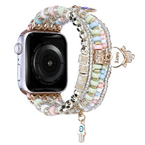 Correa de reloj con cuentas a la moda para Apple Watch, 38mm, 42mm, 41mm, 45mm, colorida, rosa, blanca, azul, negra, banda tejida de tela - Product Image 3