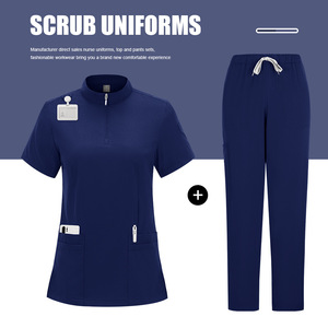 Women Scrub Set Stand Up Collar Zippered Top Pants Moisture Wicking Medical Nursing Uniform Split Set 95 Polyester 5 Spandex - Product Image 5