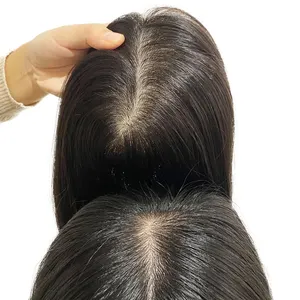 Rambut Manusia Sutra Sejuk Integrasi Atas Rambut Palsu Rambut Wanita Topper/Rambut Palsu untuk Wanita Sistem Pengganti Hairpiece