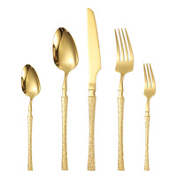 Ensemble de couverts en acier inoxydable, finition dorée martelée, qualité alimentaire, polissage miroir, cadeau de Noël, compatible lave-vaisselle, écologique