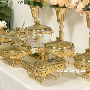 Otel lüks altın reşo çanak ikram gıda ısıtıcısı büfe Set gıda ekran ile cam çanak düğün parti için - Product Image 6