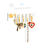 Ensemble de boucles d'oreilles en acier inoxydable et or 18 carats, créoles pendantes avec breloques œil, étoile, papillon, cristaux CZ verts et rouges, bijoux pour femmes, vente en gros, personnalisation OEM