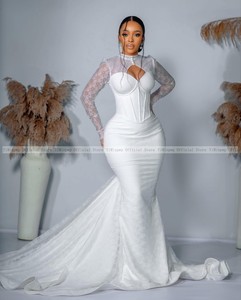 Robes <span class=keywords><strong>de</strong></span> Mariée Sirène en Dentelle 2025 pour Mariée <span class=keywords><strong>Africaine</strong></span> avec Manches Longues Évidées, Traîne Balayage et Boutons, Robes <span class=keywords><strong>de</strong></span> Mariée Civiles <span class=keywords><strong>de</strong></span> Jardin Personnalisées - Product Image 3