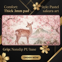 Tapis de souris de jeu de style Mori, anime japonais, imprimé cerf et fleurs de cerisier, suivi fluide, antidérapant, 800 x 400 x 3 mm