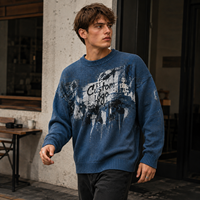 Pull en maille à col rond pour homme personnalisé, pull oversize à imprimé effet pincel, marque privée OEM pour collection de streetwear