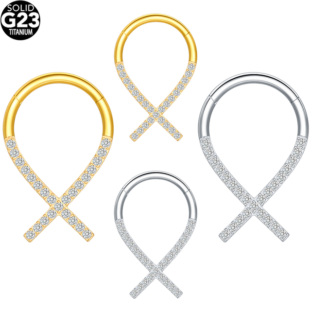 Lingchee G23 Titanium Nose Hoop Rings 8mm 10mm Implant Grade ASTM F136 CZ Pave Rope Segment Body Jewelry Zircon Main Children