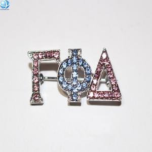 Regalos de recuerdo brillantes Joyería de hermandad griega Rosa Azul Esmalte Rhinestone Cristal 1943 GPD Pins de solapa Gamma Phi Delta Broche - Product Image 2