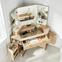 JIAMEIJIA Coiffeuse en bois de style européen moderne pour chambre de villa, avec miroir éclairé beige de luxe