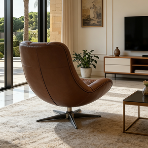 Sillón Giratorio Moderno de Cuero Marrón Estilo Italiano, Sillón de Diseño Ergonómico con Botones para Sala de Estar - Product Image 6