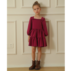 Abito elegante a collo quadrato per bambini vestito personalizzato per ragazze a manica lunga abito da vacanza all'ingrosso vestito viola estivo - Product Image 4