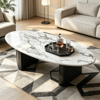 Table basse ovale artisanale en pierre artificielle cannelée, sur mesure, sculptée, style antique, moderne, de luxe, écologique pour hôtel