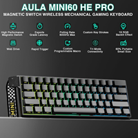 Clavier de jeu AULA MINI60 HE Pro 60% à effet Hall magnétique, 8K Polling, RT 0,01 mm, Tri-mode, RGB, PBT, touches latérales imprimées