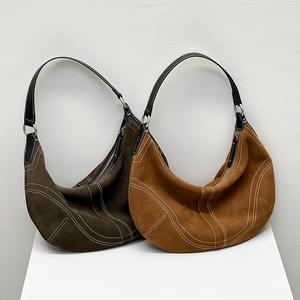 Personalizado al por mayor bolso de cuero fabricantes OEM señora Vintage Frosted Suede cuero genuino sillín axila bolsos de hombro para las mujeres - Product Image 1