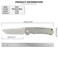 Couteau pliant professionnel OEM à lame Tanto en acier VG-10, manche en alliage de titane, pour le camping en plein air, la survie et les outils EDC