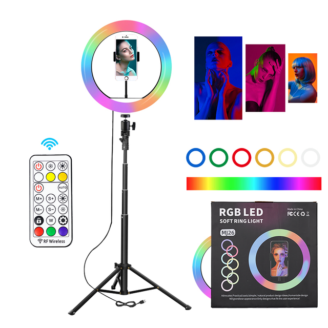 2024 New Dimmable 10-inch Photographic Lighting Ring Light with Zoom Tripod Stand 16-color LED RGB Ring Light