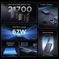 UGREEN Power Bank Portabel 67W 20000mAh dengan Kabel Terintegrasi, Pengisian Cepat PD untuk Smartphone, Tablet, Laptop, Paket Baterai Power Bank