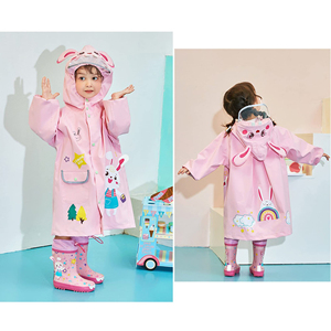 Wholesale Safe Reflective Cartoon <b>Kids</b> Hooded Raincoat, Thick EVA Oversize <b>Rain</b> Wear with Storage Bag for School Hiking Outdoor - Product Image 1