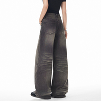 Ensemble de jeans pour hommes, nouveau style rétro américain, jeans délavés à effet poils de chat, coupe droite - Pantalons décontractés amples à jambes larges pour hommes et femmes