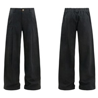 Celana Kasual Pria Vintage Kain Kanvas Kerajinan Tangan, Pinggang Sedang, Anti Angin, Katun Linen, Kaki Lebar, Longgar, Kancing, Acid Wash