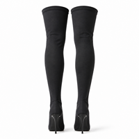 Bottes hautes noires extensibles sur mesure pour femmes, talon aiguille de 12 cm, bout pointu, chaussures de mode OEM, fournisseur chinois en gros