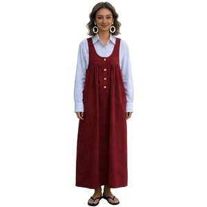 เดรสยาวทรงพินาโฟร์สำหรับผู้หญิง แบบไม่มีแขน ติดกระดุมด้านหน้า สไตล์ลำลอง แฟชั่น - Product Image 1