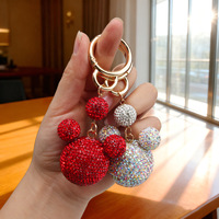 Porte-clés Mickey Bling Bling en alliage, tête de souris entièrement ornée de strass, mignon, rouge et argenté, accessoire de sac, cadeau