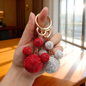 Porte-clés <span class=keywords><strong>Mickey</strong></span> Bling Bling en alliage, tête de souris entièrement ornée de strass, mignon, rouge et argenté, accessoire de <span class=keywords><strong>sac</strong></span>, cadeau - Product Image 1