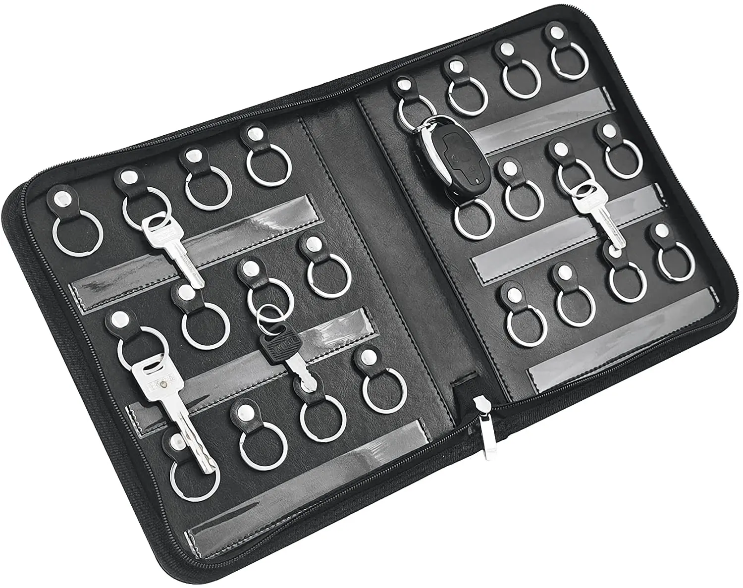 Custom Logo Portable Zippered Key Case Leather Zipper Key Organizer With 24 Hooks Storage Holder