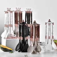 Ensemble d'ustensiles de cuisine en silicone de luxe léger, 7 pièces, avec base de rangement pour une utilisation à la maison
