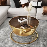 Table basse moderne en verre crème - Meuble de salon décoratif, écologique et durable avec structure métallique pour la maison, la chambre et les salles à manger