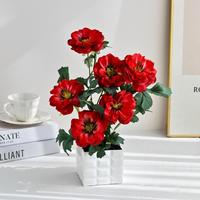 Tanaman Mawar Buatan dalam Pot, Bunga Mawar Palsu Bonsai, Mawar Tiruan dengan Pot Persegi Putih untuk Dekorasi Meja Rumah Dalam Ruangan Pernikahan