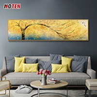 Peint à la main Golden Dream Forest Wall Art Peinture à l'huile de style moderne avec base en toile pour la décoration intérieure-Peinture suspendue Golden Tree