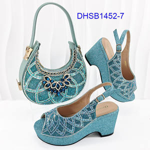 Nuovo arrivo nigeriano scarpe da festa e borse Set <span class=keywords><strong>tacchi</strong></span> alti da donna con pietre scarpe di lusso per festa di nozze - Product Image 6