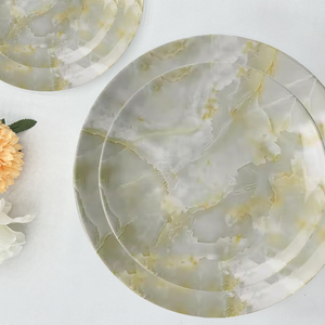 Gray & Yellow <b>Marble</b> Simulation Luxury Hotel Restaurant Wedding State Banquet Event Pink Palm Wholesale 8-Inch Dessert Plate - Product Image 2