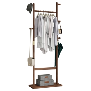Wooden Coat Rack Freestanding, Entryway Garment Rack with Shoe <b>Shelf</b>&Side Hooks, Sturdy Clothes Hanger Stand for Bedroom Hallway - Product Image 2